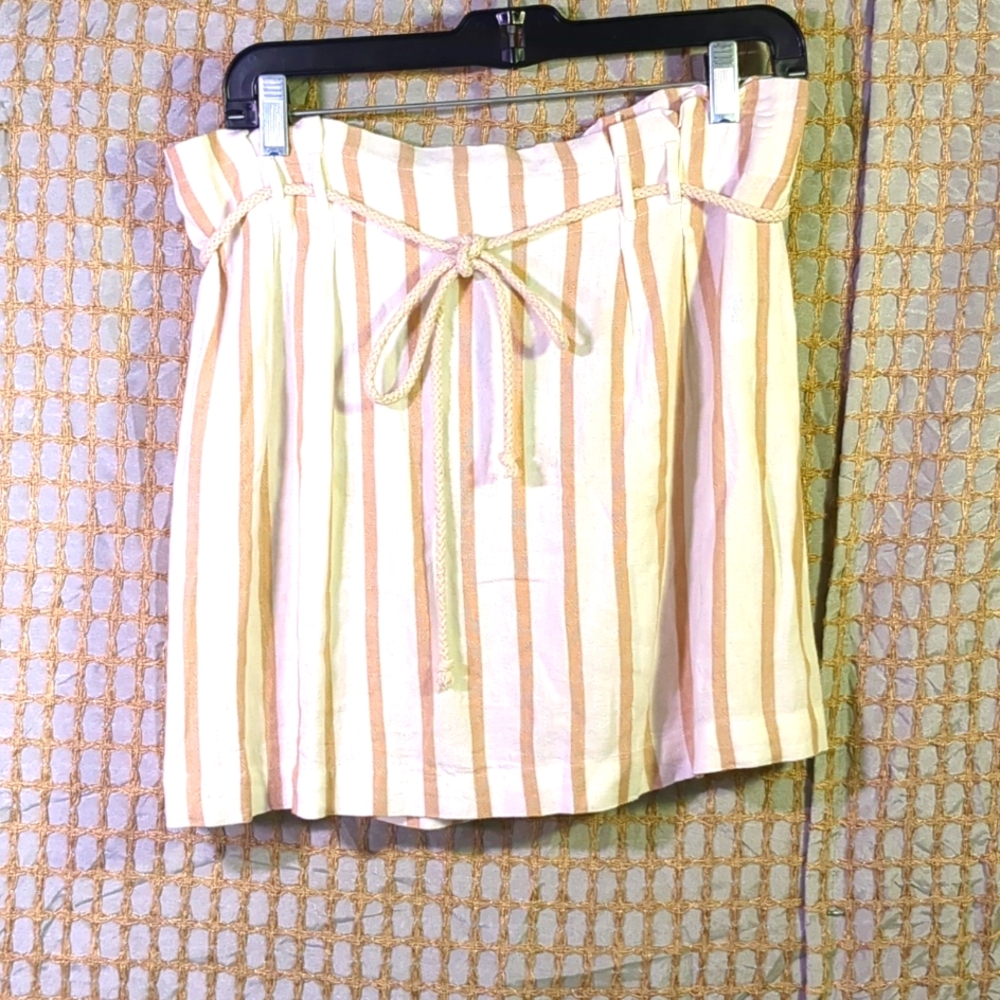 Linen blend white khaki striped skirt